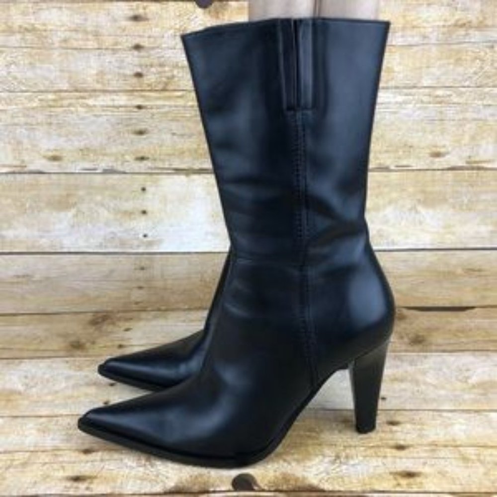Faconnable Pointed Toe Mid Calf Leather Boots
